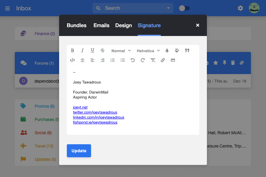 DarwinMail features - Signature Editor